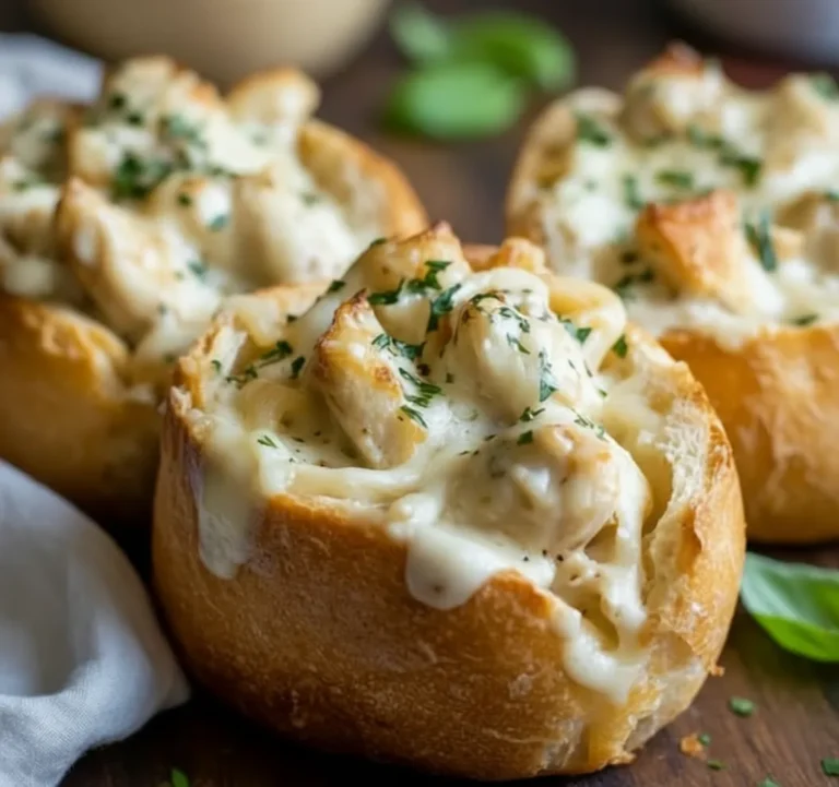 Chicken Alfredo Garlic Bread Bowls