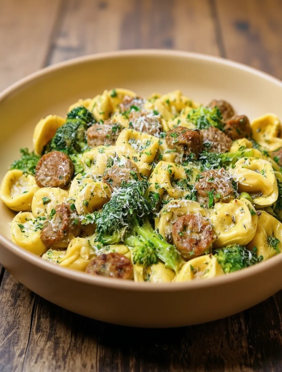 Creamy Garlic Parmesan Tortellini with Sausage and Broccoli