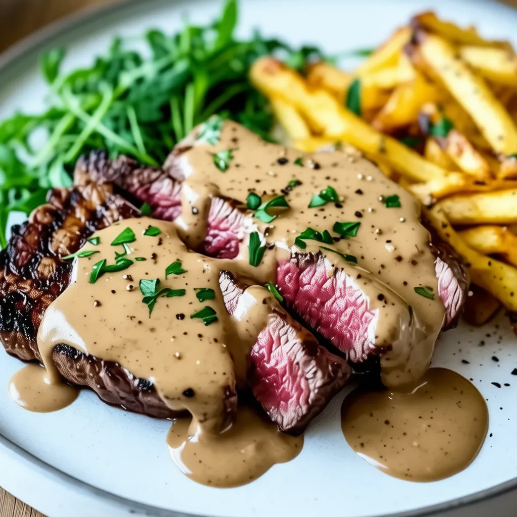 Delicious Steak with Peppercorn Sauce