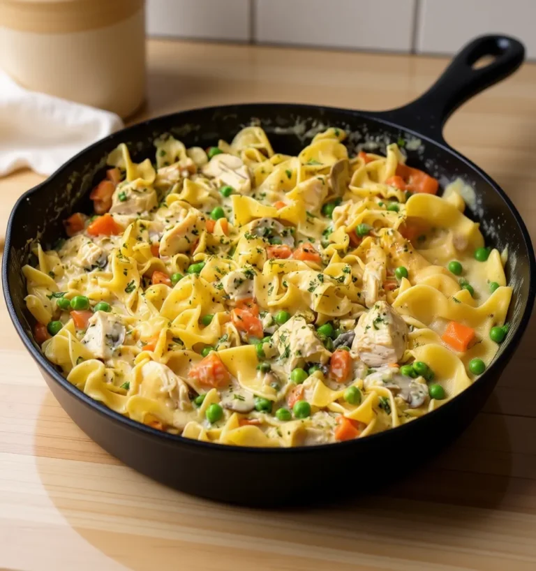 Easy Chicken Pot Pie Noodle Skillet Meal