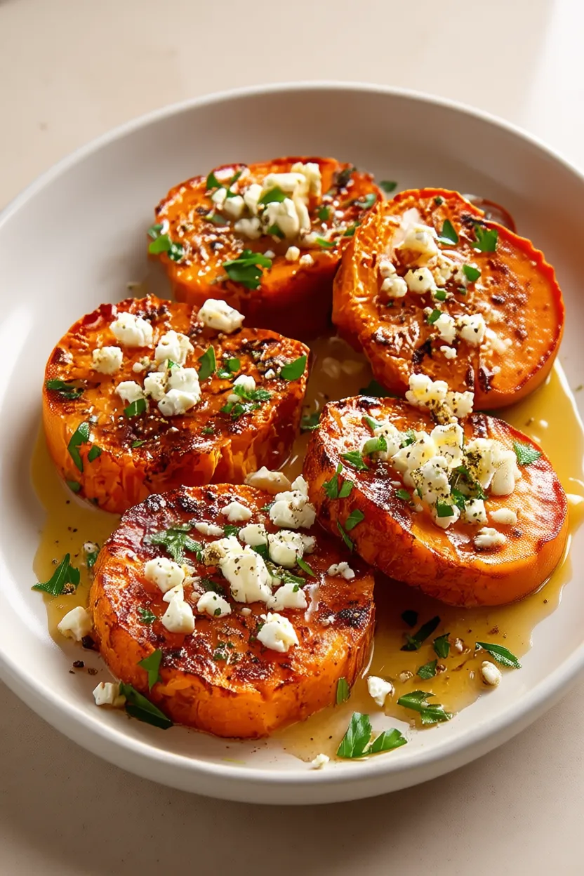 Roasted Sweet Potato Rounds with Honey & Feta